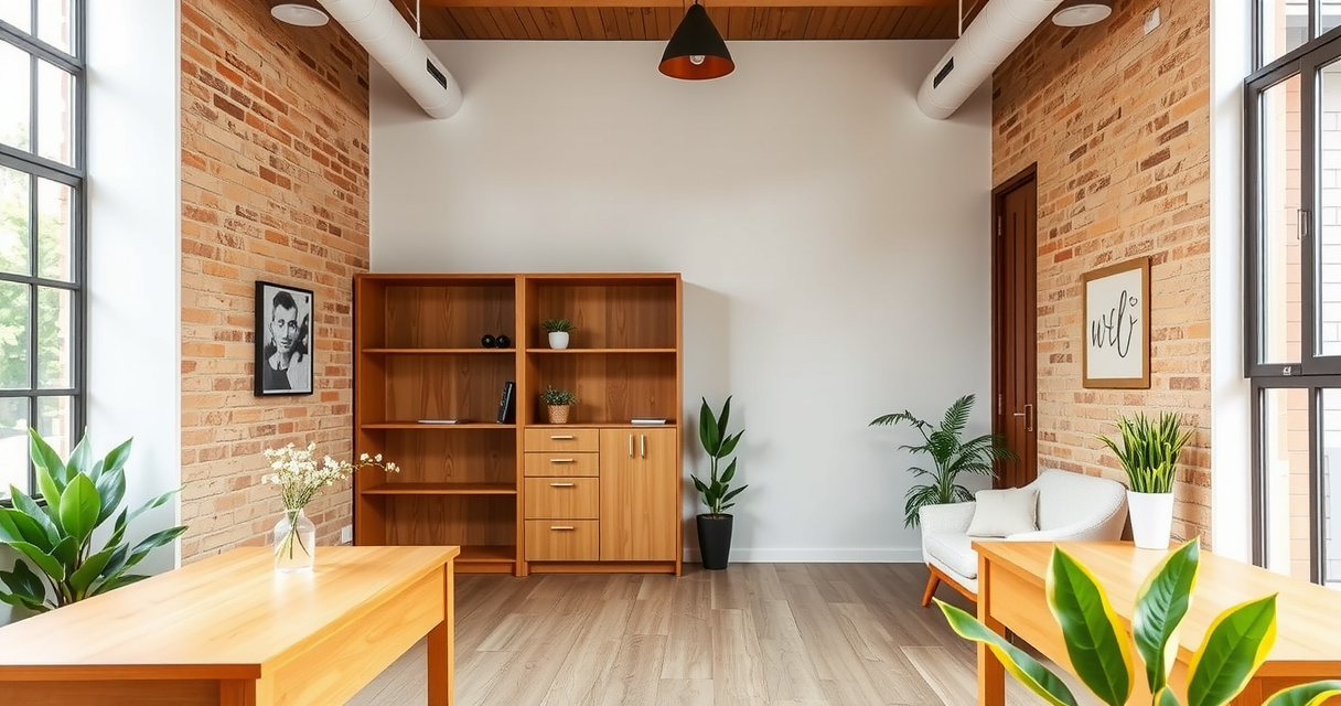 Modern eco-friendly office with plants and natural light for wellness consultations